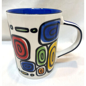 2009 STARBUCKS GEOMETRIC COFFEE CUP MUG Hand Painted Peindre a Main Pour 16 oz